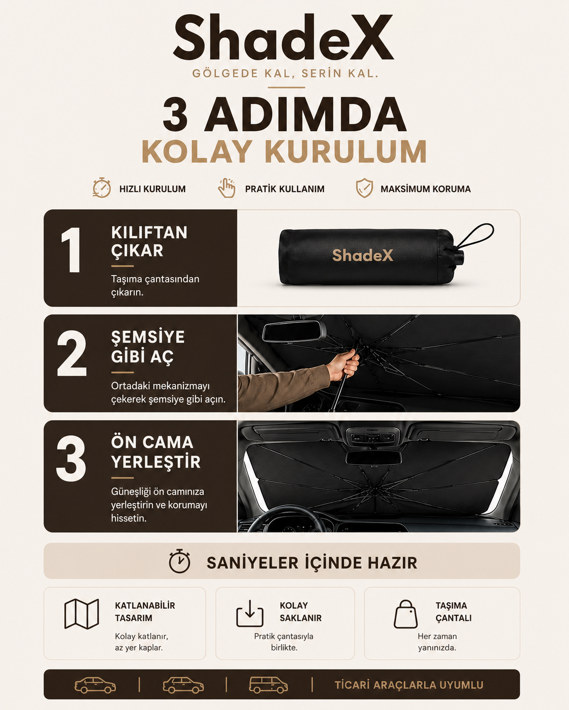 ShadeX™ Katlanabilir Ön Cam Şemsiyesi