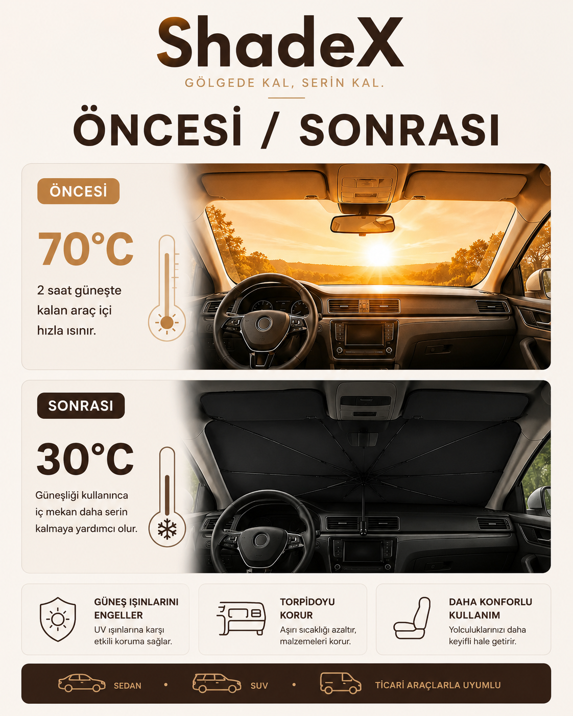 ShadeX™ Katlanabilir Ön Cam Şemsiyesi