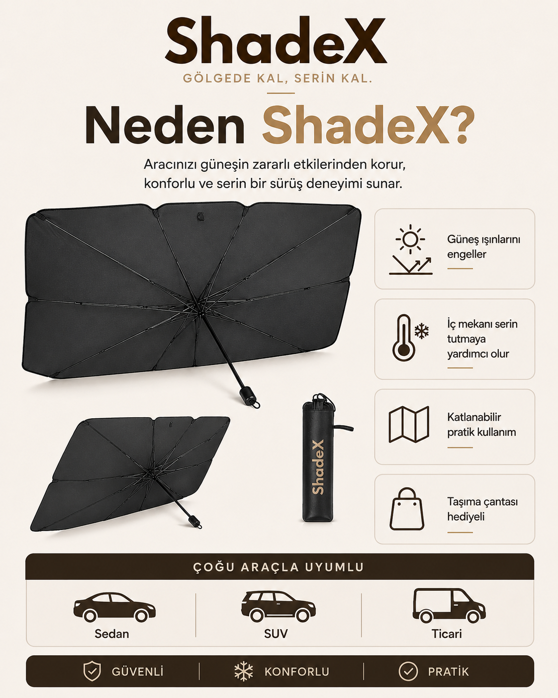 ShadeX™ Katlanabilir Ön Cam Şemsiyesi